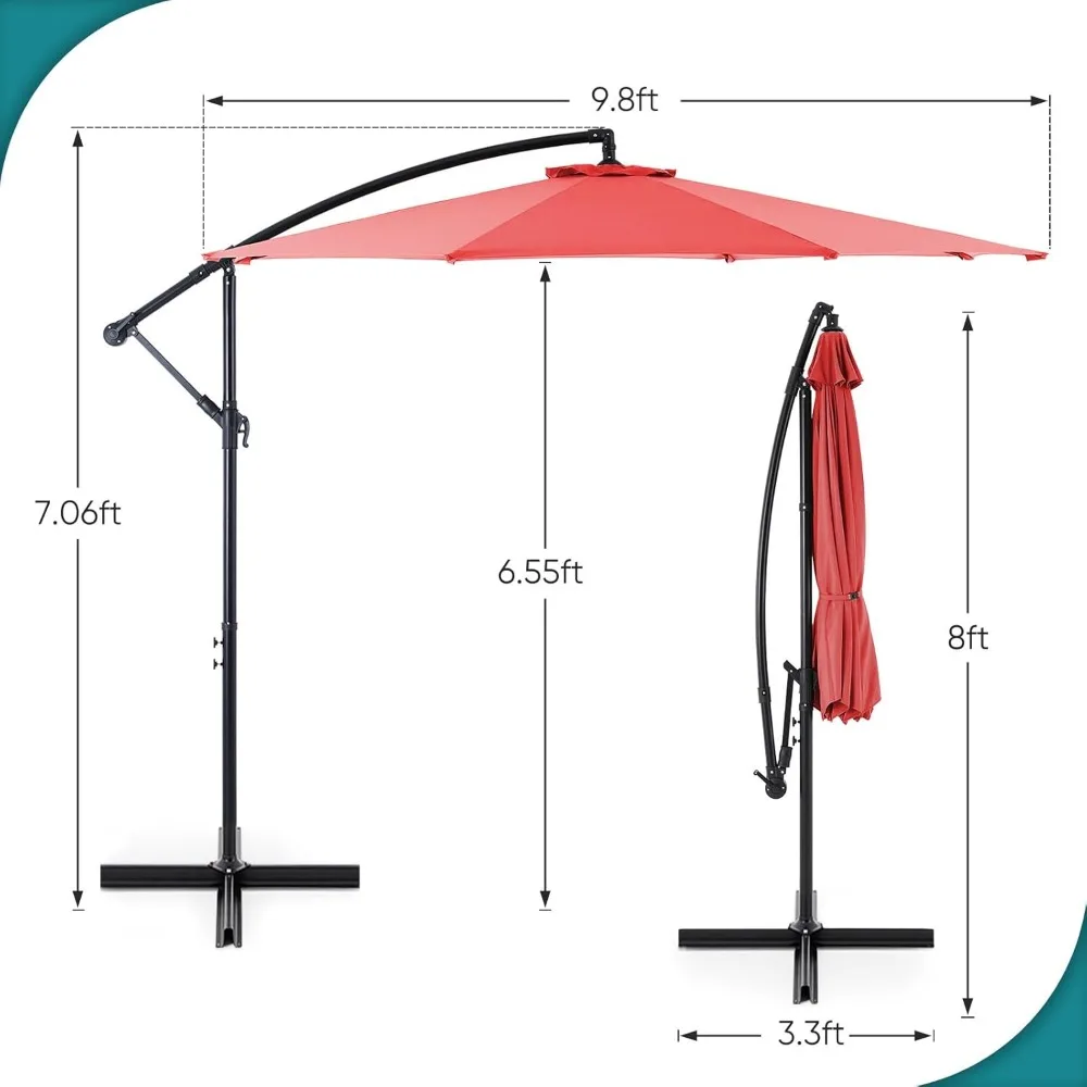مظلة فناء بأوفست بطول 10 أقدام مع إمالة سهلة، وحماية من الأشعة فوق البنفسجية للظل الخارجي باللون الأحمر #2