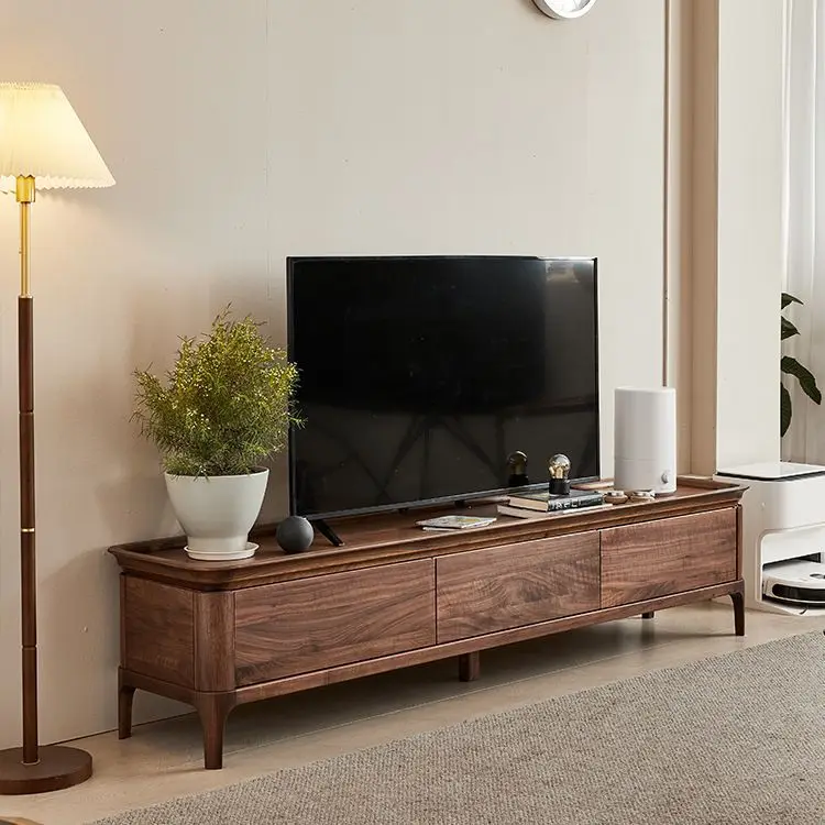 TV Cabinet Simple Modern Storage Locker Black Walnut TV Background Wall Cabinet