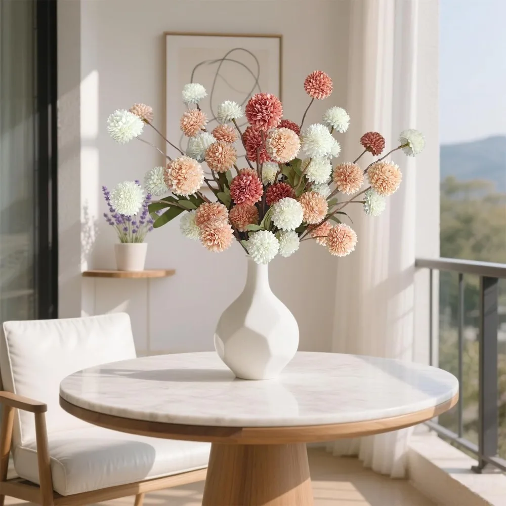 5 Köpfe Künstlicher Blumenstrauß Löwenzahn-Blumenball Kunstblumen Vasenarrangement Heim Garten Hochzeitsdekoration DIY Bastelkranz – Detail 7
