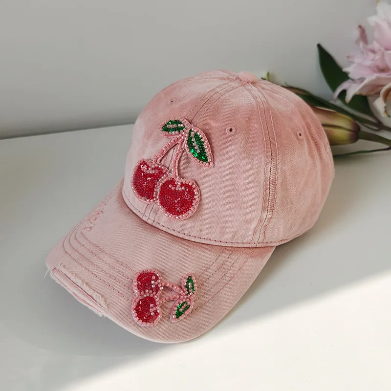 

Baseball Cap Women Pink Cherry Curve Bill Fitted Hat Sun Protection Accessory For Golf Holiday Running Sports Beach Outdoor