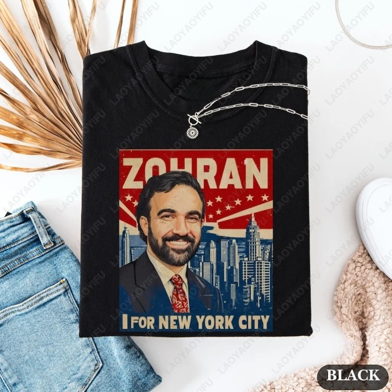 Koszulka Zohran dla NYC 2025, koszulki z grafiką Zohran Mamdani Mayor, modna, progresywna odzież codzienna, koszulka męska i damska, bawełniana koszulka
