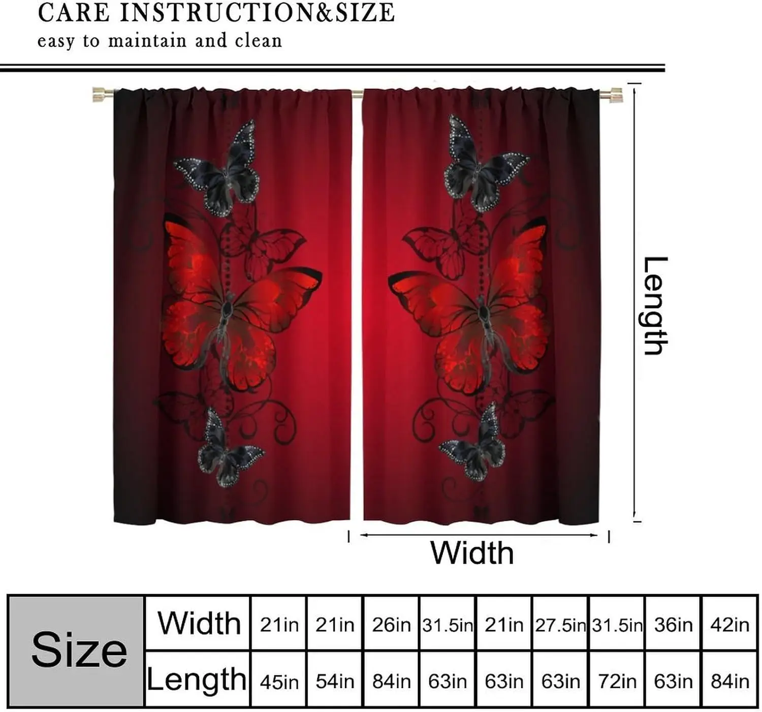 Dramatic Red Butterfly Curtains Gothic Luxury Decorative Window Drapes Panels for Living Room Bedroom Romantic Statement Curtain