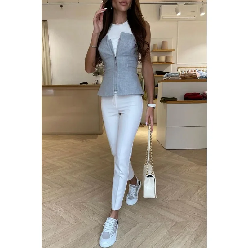 Multi Color Zipper Strapless Women's Spring and Summer New Item,  Top with A Single Neckline, Fashionable
