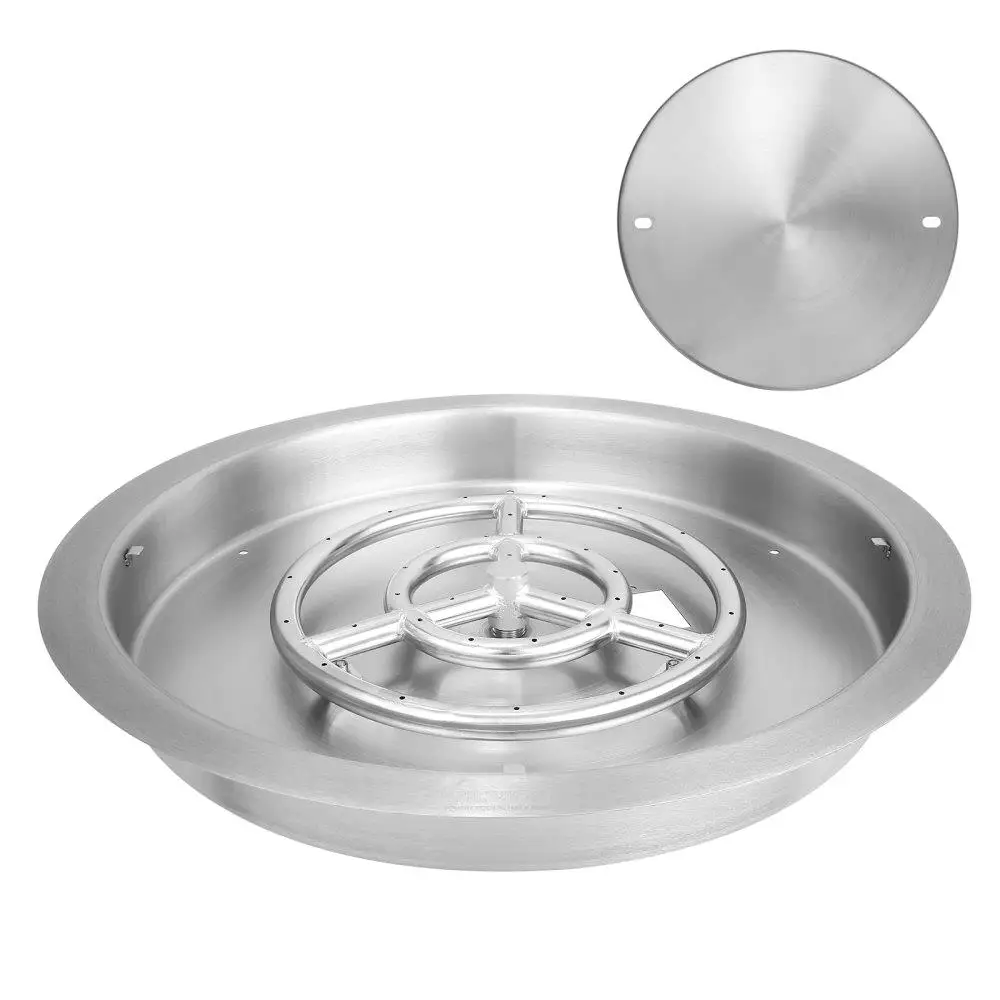 

Stainless Steel 19 Round Drop-In Fire Pit Burner Nat Propane Gas 92000 BTU with Lid for indoor Outdoor Use