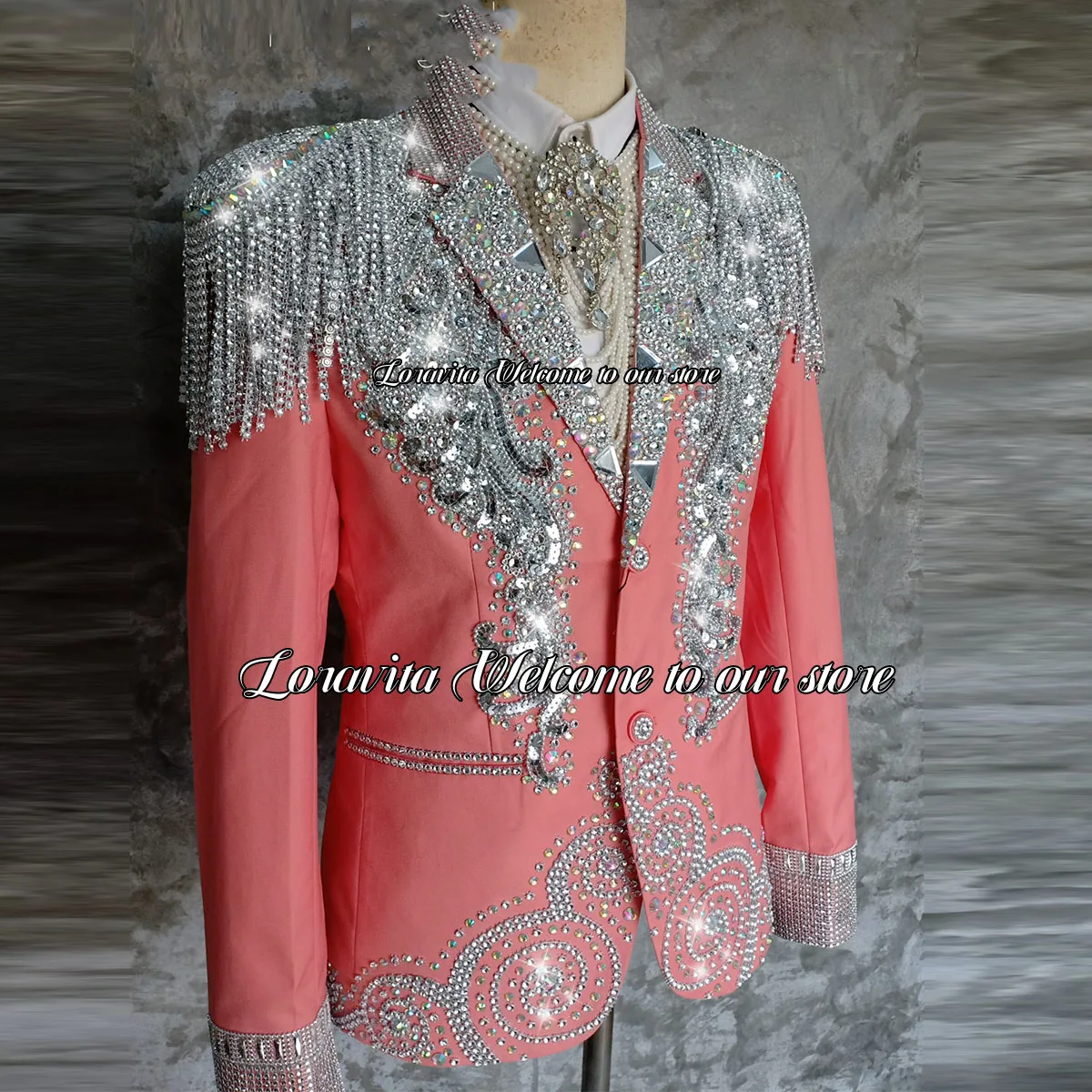 Luxury Crystals Men Suits For Wedding Sparkle Gem Groom Tuxedos 2 Pieces Sets Fashion Male Prom Blazers Slim Fit Costume Homme