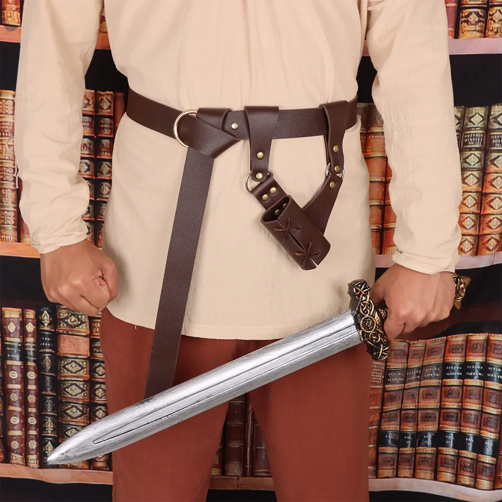 2PCS Medieval Leather Dagger Holder Sword Holster with Belt Adjustable Sword Frog Holster with Belt Suitable for Halloween