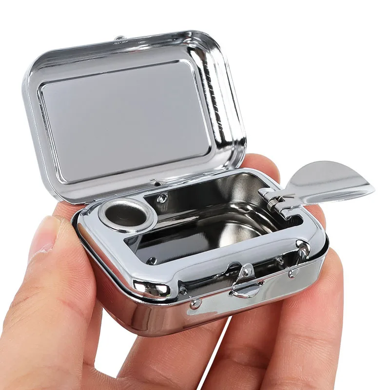 1/2 Stück Tragbarer Mini-Metall-Aschenbecher für Autos mit Verschließbarem Deckel, Tisch- und Taschen-Aschenbecher, Raucherzubehör, Geschenk für Männer, für Fahrzeug- und Heimgebrauch – Detail 2
