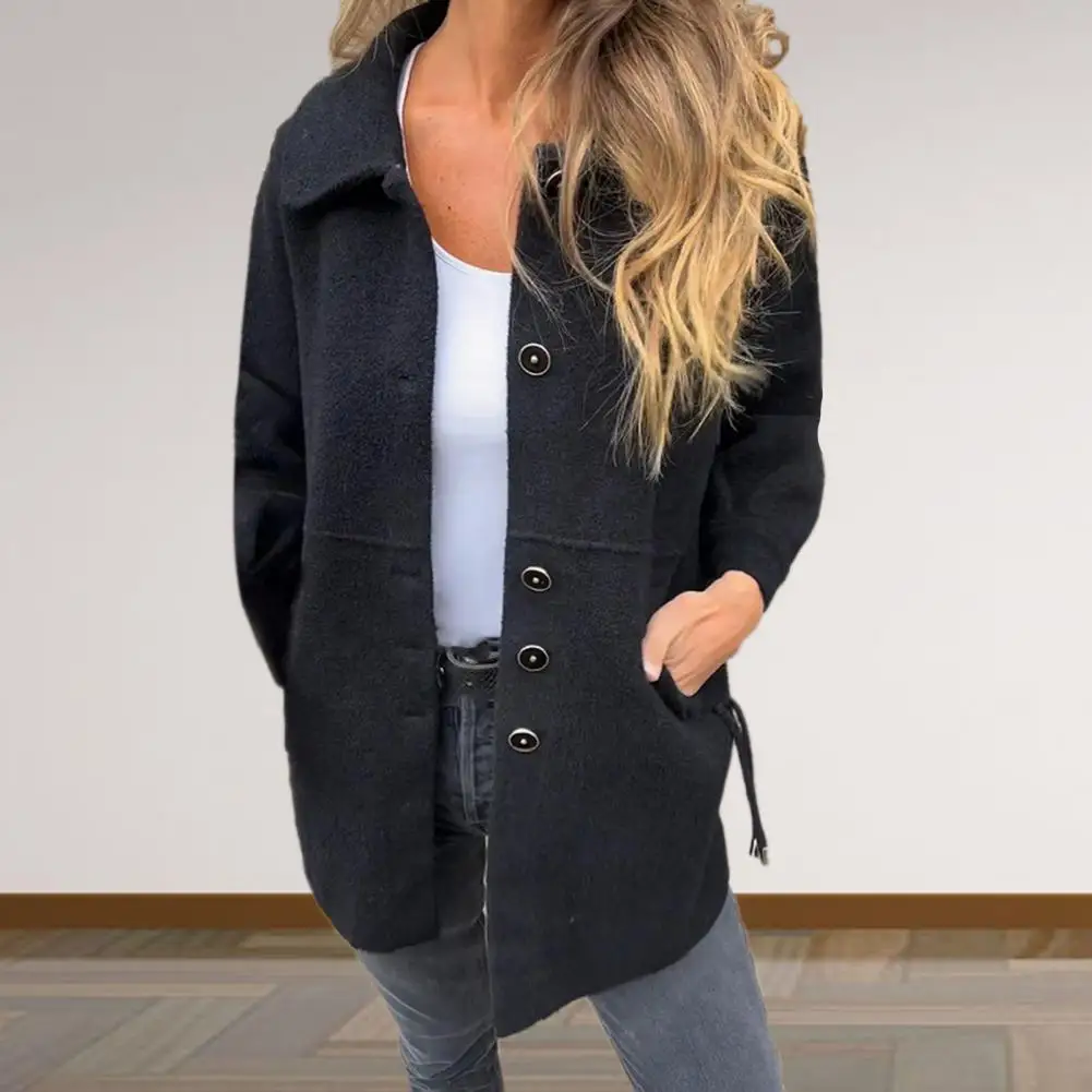 Abrigo de lana de estilo Simple para mujer, chaqueta de un solo pecho con solapa, informal, para Otoño e Invierno