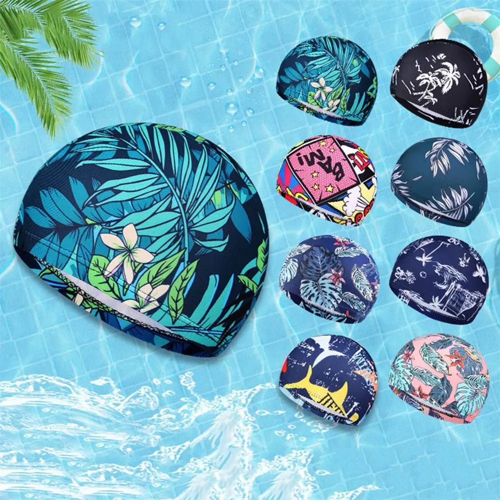 Breathable Swimming Cap Women Flowers Printed Long Hair Cap Quick Dry Sport Turban Elastic Nylon Bathing Hat Swim Pool Accessory