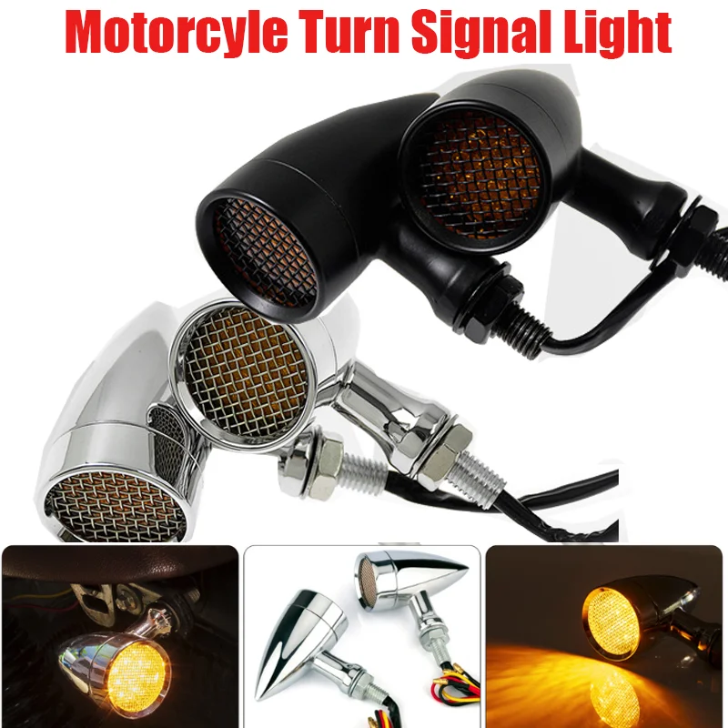 

Черный/хромированный мотоциклетный 12 В с янтарной сеткой, светодиодный указатель поворота, стоп-сигнал, 10 мм, алюминиевый корпус для Chopper Bobber Cafe Racer