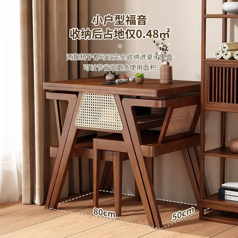 Balcony small tables and chairs rattan solid wood leisure style tea table reading and drinking tea outdoor courtyard coffee