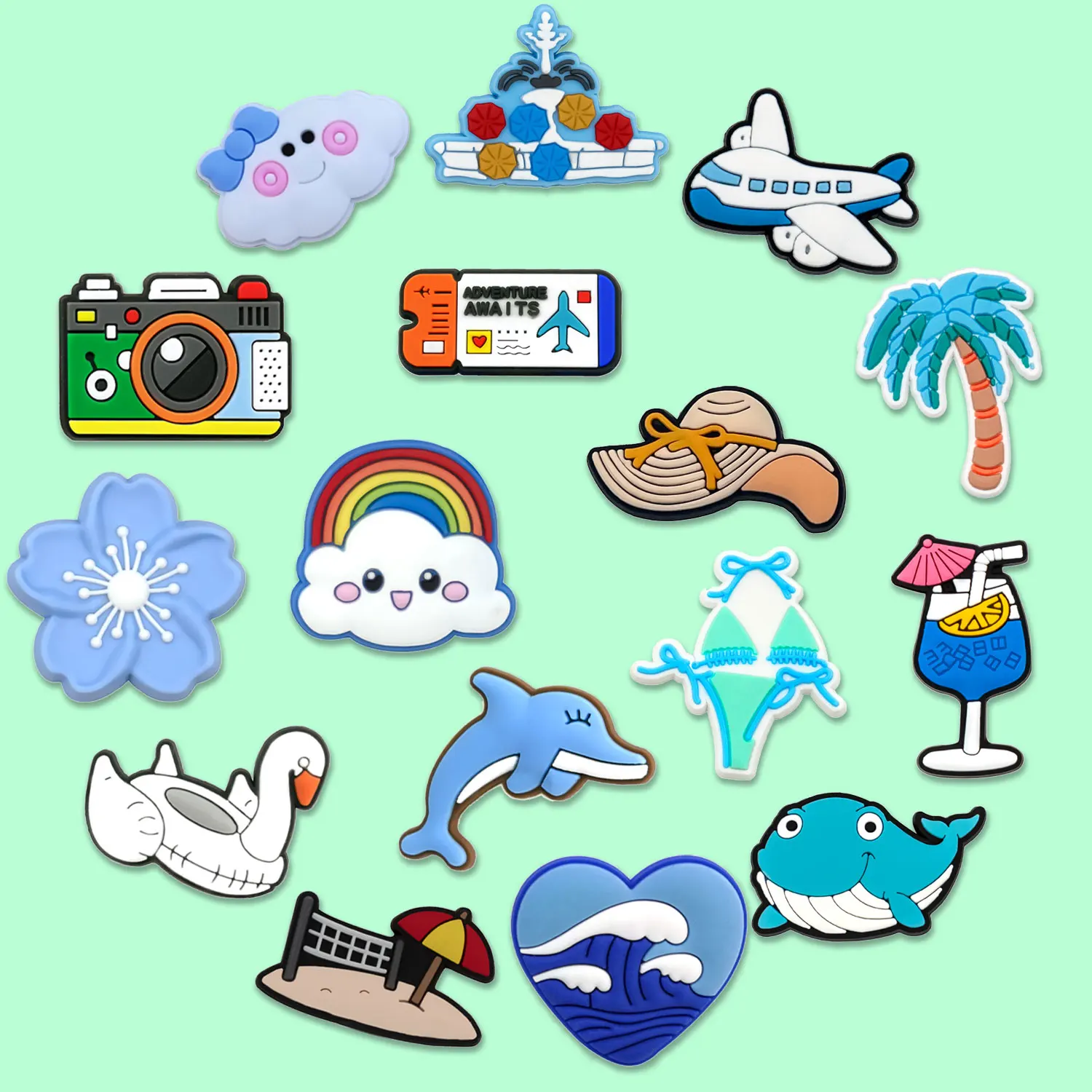 1/16pcs Blue White Flower Shoe Charms for Women Camera Airplane Shoe Accessories Dolphin Shoe Clips Decoration Fits All Clogs