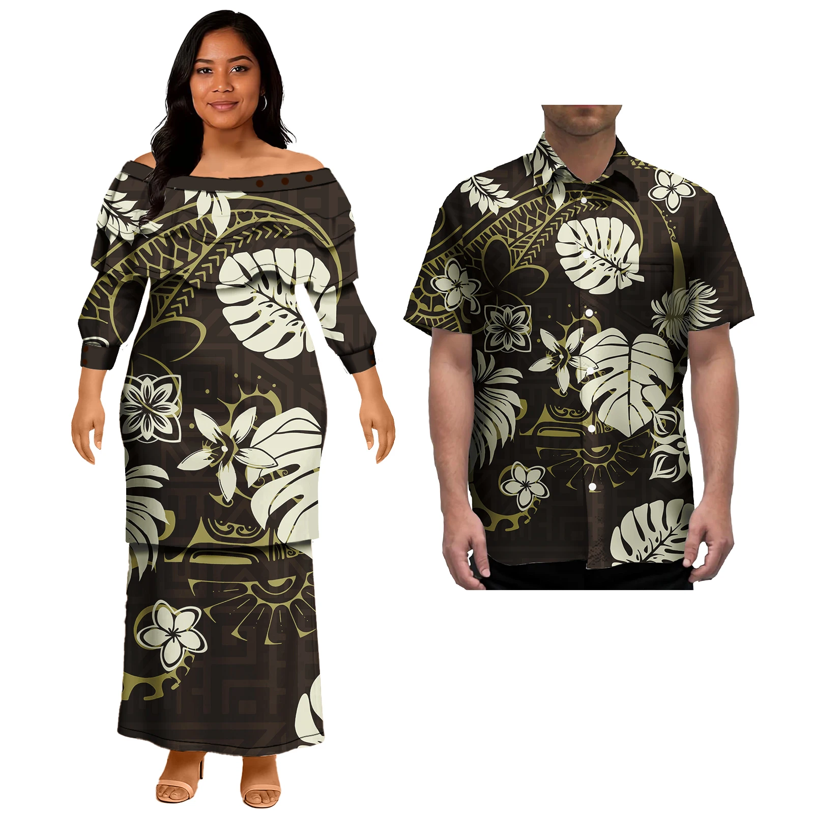 Polynesian Puletasi Ruffles ผู้หญิงเลดี้ Elegant เซ็กซี่ชุดลําลองและชายเสื้อชุดคู่เสื้อผ้า