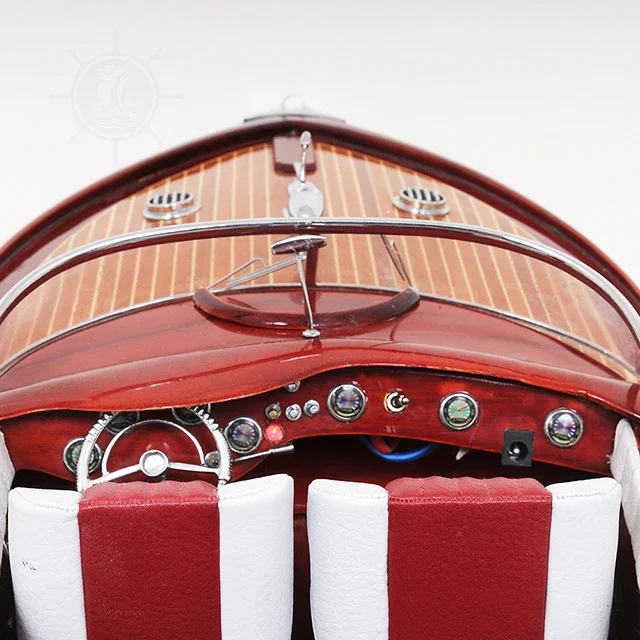 Model boat handmade wooden painted with display stand collectible decoration