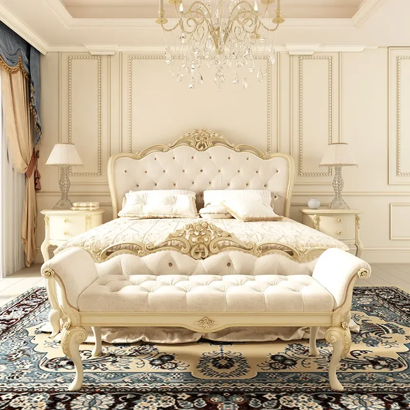 European solid wood bed, double modern luxury wedding bed, 1.8m American light luxury master bed, 1.5m princess bed