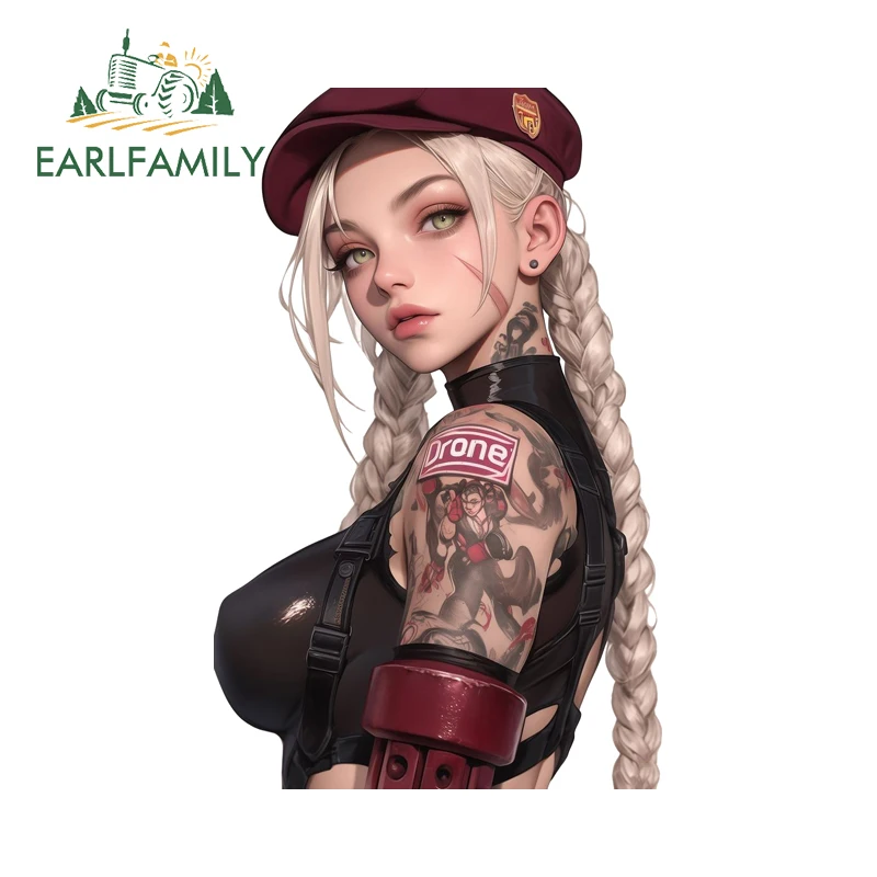 EARLFAMILY Fashionable Cammy Cool Car Sticker Unique Game Waifu Item Graphics Car Body Decals Sunscreen Racing Accessories