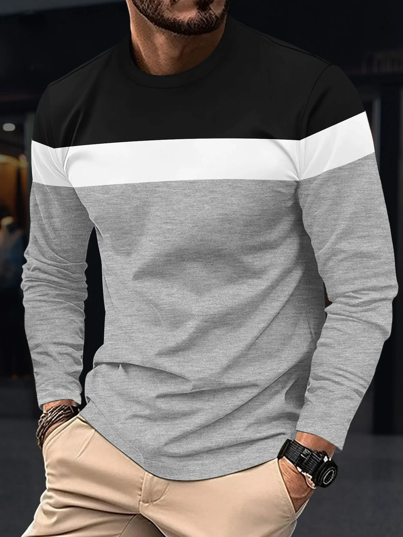 Men Color Block Shirt Long Sleeve Crew Neck Lightweight Casual Business Comfortable Novelty Trendy Fashion New Stylish Striped
