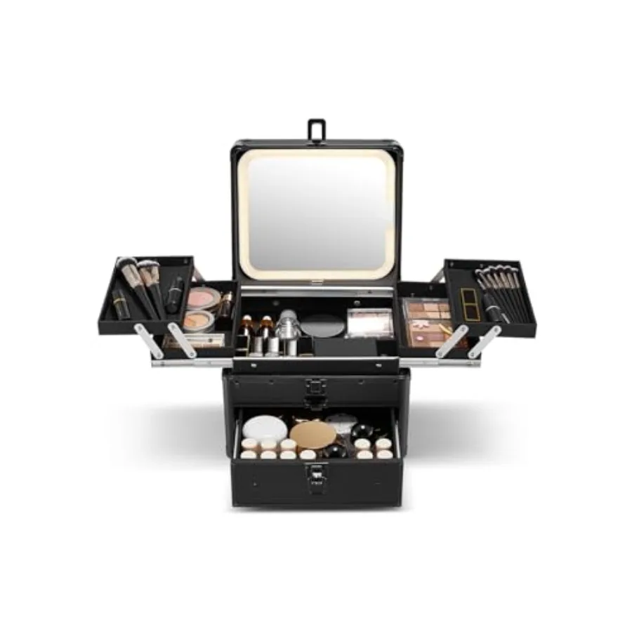

Косметичка-органайзер с выдвижным ящиком и четырьмя отделениями, со съемным зеркалом с подсветкой, водонепроницаемый дорожный кейс для косметики