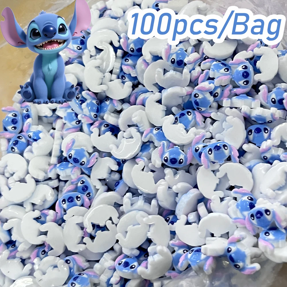100pcs/Bag Cute Big Eared Monster Nail Charms Kawaii Flat-back Blue Stitch&Pink Angel Nail Parts DIY Manicure Accessories Crafts