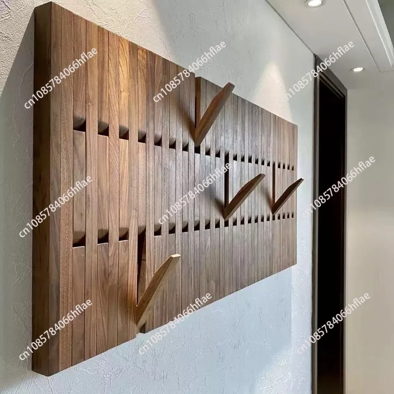 Walnut Solid Wood Wall Mounted Multi-layer Clothes Rack, Creative Bamboo Coat Hook Storage Organizer for Living Room