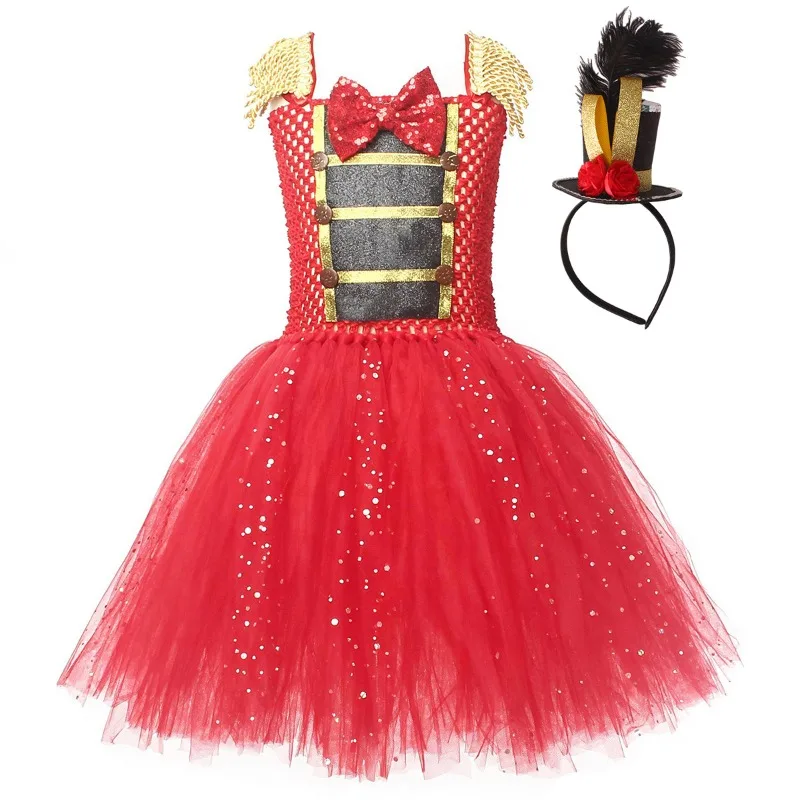 Kids Circus Performance Tulle Tutu Dress Set,  Christmas Halloween Clothing for Masquerade,  Stage Show Party Evening Gown