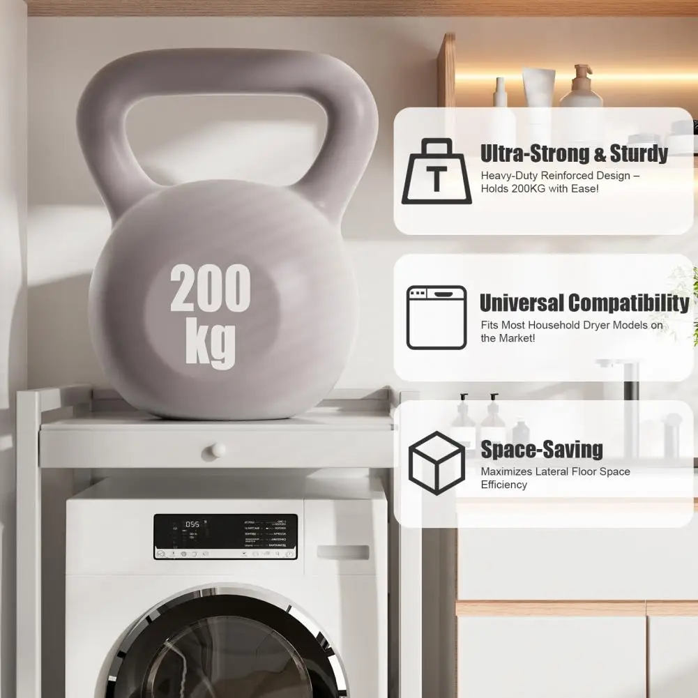 Washing Machine Storage Rack Carbon Steel Home Strong Load-bearing Balcony Dryer Shelf with Countertop Anti-slip Feet Mats