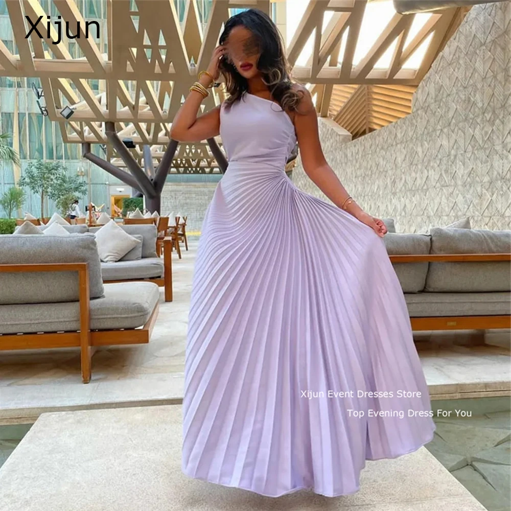 

Xijun Lavender Elegant Evening Dresses One Shoulder Floor Length Prom Dresses Pleated Prom Gowns Saudi Arabric Party Dress Women