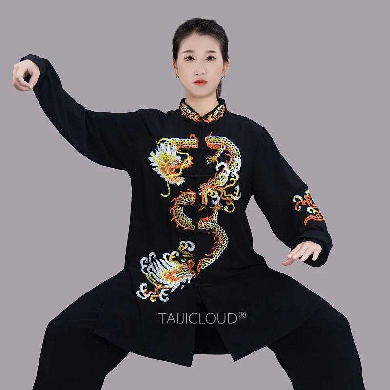 Women's Embroidered Dragon Pattern Tai Chi Clothing, Tai Chi Practice and Competition Clothing, Men's Team Performance Outfit