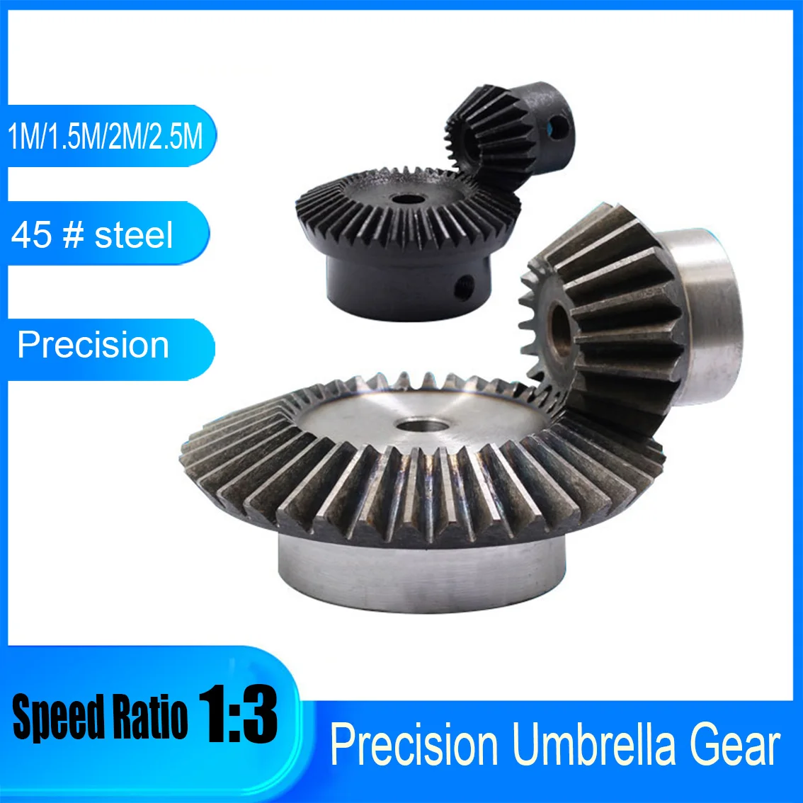 

1Pair of 90-Degree Transmission Bevel Gears 1M/1.5M/2M/2.5M 10-20T+30-60Teeth 45 # Steel Process Precision Bevel Gear Ratio 1:3