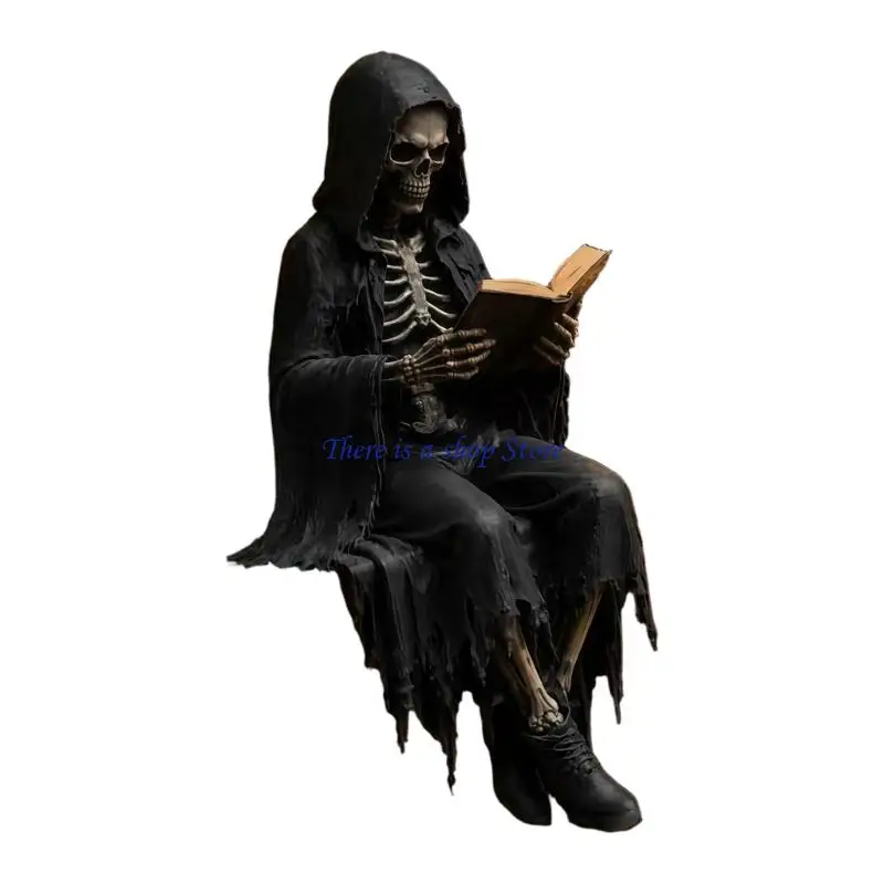 D0AD Dark Fantasy Reading Figurine Shelf Sitter for Bookshelf and Desk Display