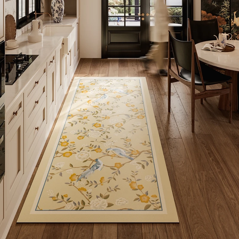 Bird Floral Print PVC Leather Kitchen Rug Waterproof Oil-proof Stain-resistant Carpet Large Area Non-slip Floor Mats Alfombra 러그