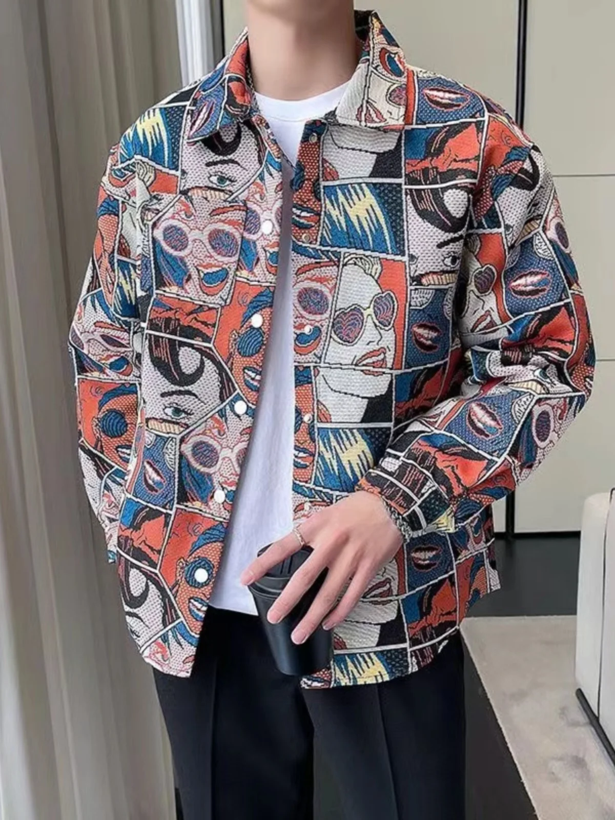 

Мужская джинсовая куртка премиум-класса с вышивкой, весна-осень, с мультяшным аниме-принтом, свободного кроя, универсальная, повседневная, удлиненная, верхняя одежда