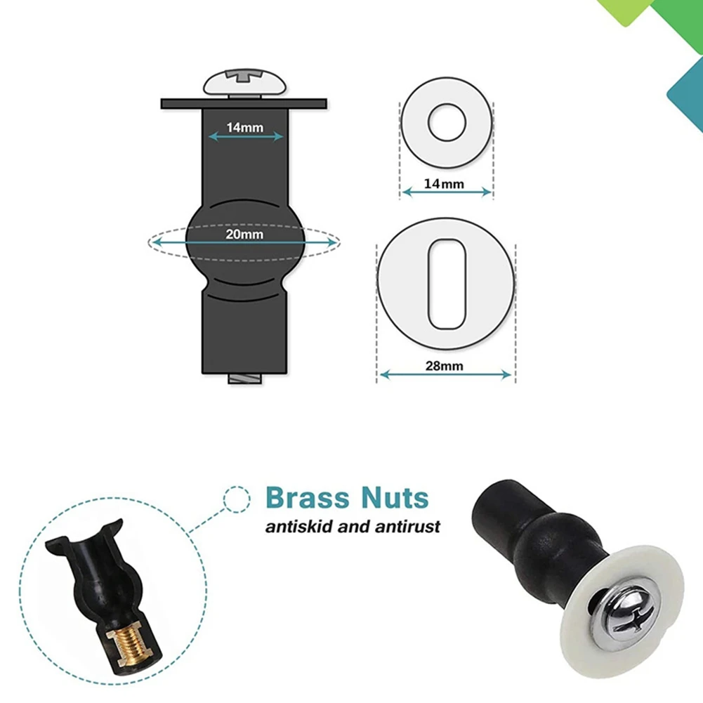 12X Toilet Seat Screws,Universal Expanding Rubber Screw Top Fixing Hinges Fitting WC Blind Hole Plastic Washers Nut