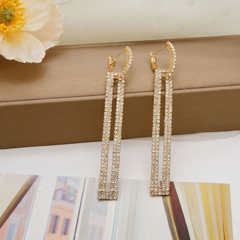 

AU999 24K Gold European-American Diamond-Inset Women's Earrings Luxury Sexy Extra-Long Style, Dinner Party Focus, Luxury Elegant