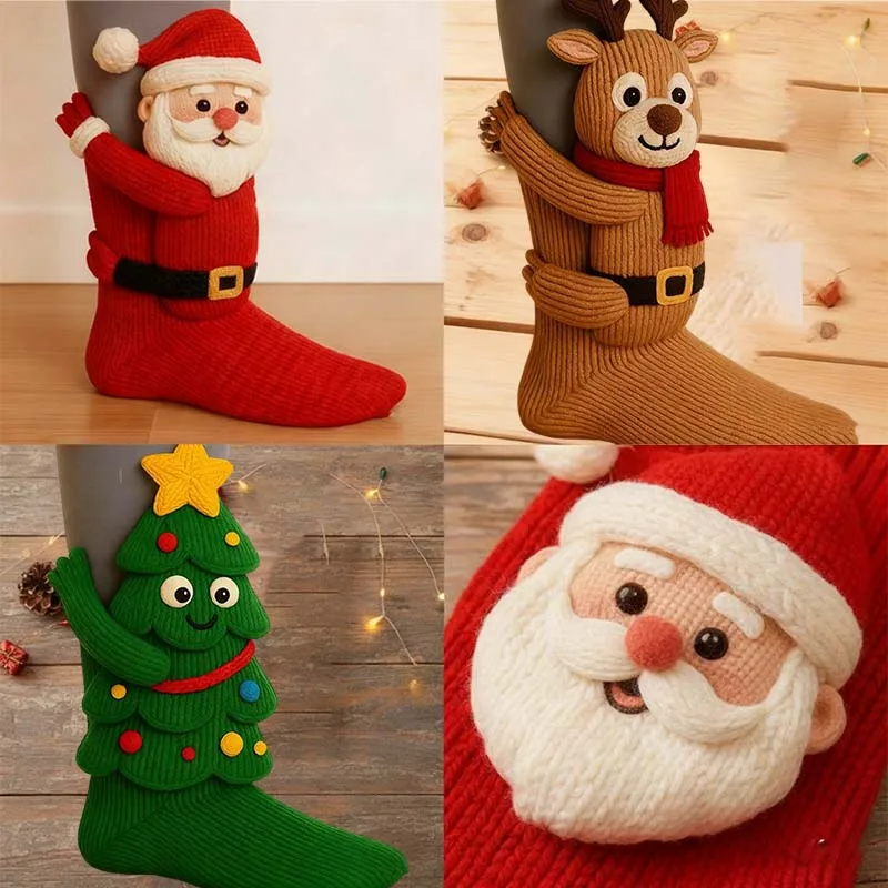 

Забавные рождественские носки с Санта-Клаусом для пар для мужчин и женщин, вязаные 3D носки с животными для взрослых, рождественская елка, олень, новинка, рождественские подарки
