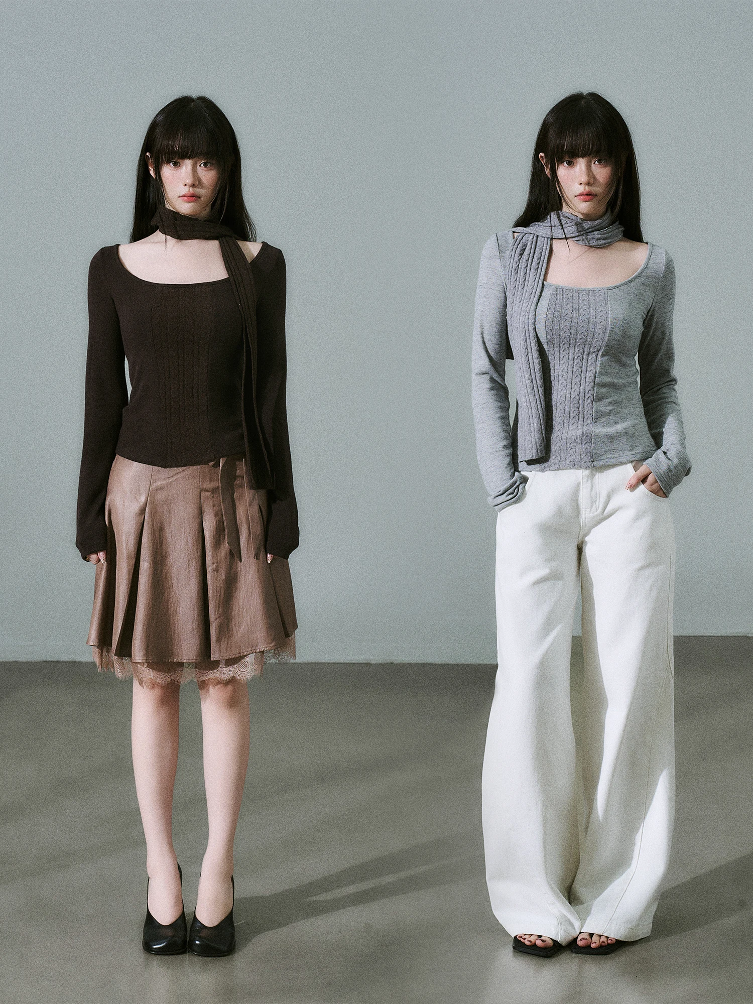 

Утягивающая футболка Long Sve round Ne с вязаным шарфом, дизайнерское новое поступление, простой сексуальный Sle от LOST FOREST