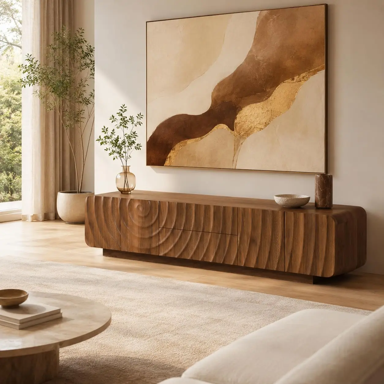 Modern TV Stand Entertainment Center 2 Drawers Low Media Console Living Room 55 58 Inch, Customized