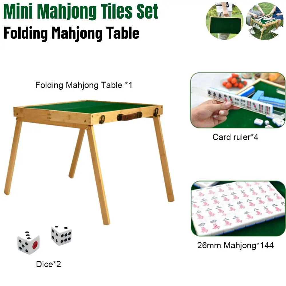 Portable Chinese Mahjong Tiles Set Mini Outdoor Camping Folding Table Dining Table Funny Table Board Games Set for Travel Party