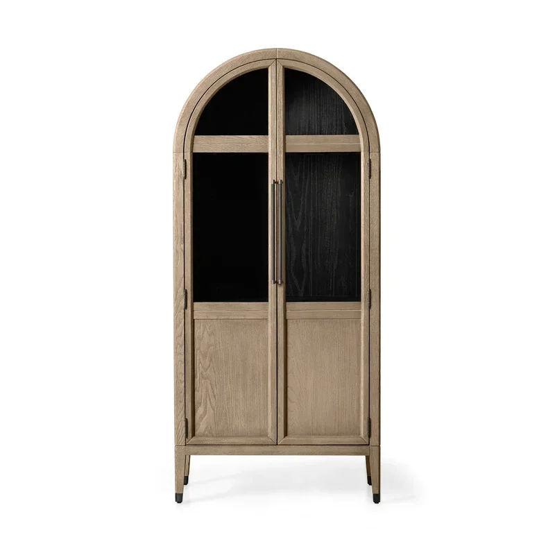 

Retro Distressed Arched Glass Door Multi-Drawer Locker Sideboard Cabinet Can Be Customized