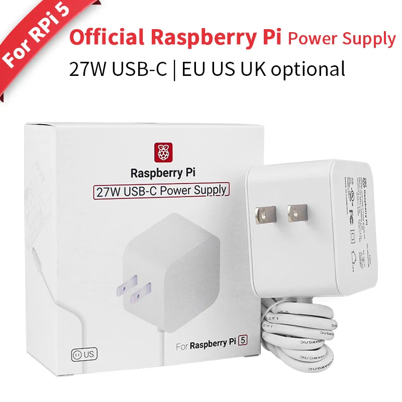 Raspberry Pi 27W USB-C Power Supply Official Power Adapter 5.1V 5A PD Charging Optional EU US UK Plug for Raspberry Pi 5