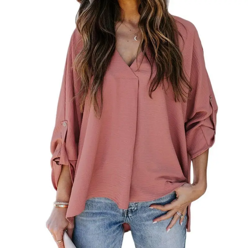 Solid Color Casual Loose Blouses For Women Fashion New 2025 Spring Autumn Vintage Femme Shirts Elegant Youth Female Casual Tops