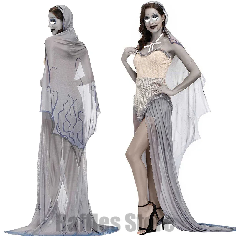 Masquerade Cosplay Emily Costume Zombie Couple Suit Corpse Ghost Brides Worn Dress Halloween Vampire Scary Party Halloween