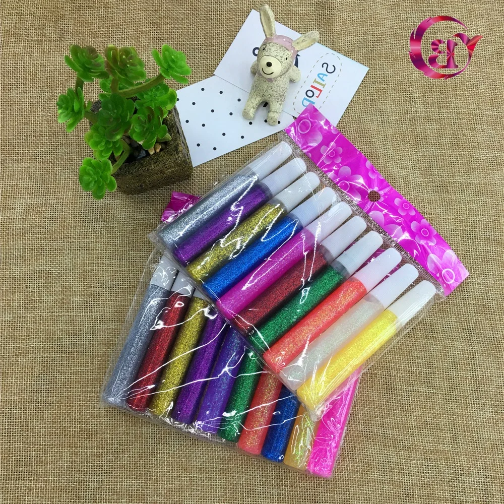 Colored Glitter Powder Adhesive Child Art Make Paper Crafts Painting Fill Pigment Super Glue Sticks Pen Girl Nail Gel Party Gift