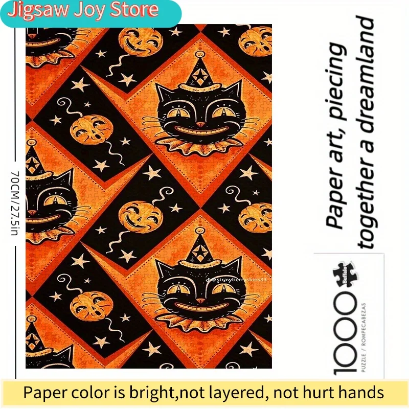 1000 stuks papieren puzzel, puzzel, (Halloween zwarte kat pompoenontwerp, Halloween-puzzel, zwarte kattenpuzzel, pompoenpuzzel)