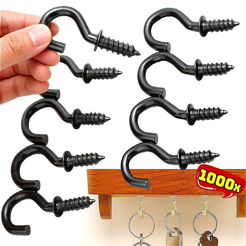 

50/1000x Small Screw Hooks Screw in Jewelry Hooks String Lights Wreaths Plants Ceiling Wall Rack Heavy Duty Iron Hook Fasteners