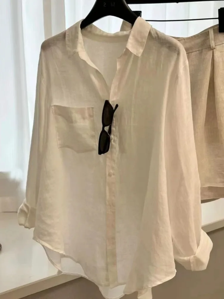 Losse lange Sve zonbescherming irt dames zomerlinnen casual irt kraag bovenkleding jas normaal dun
