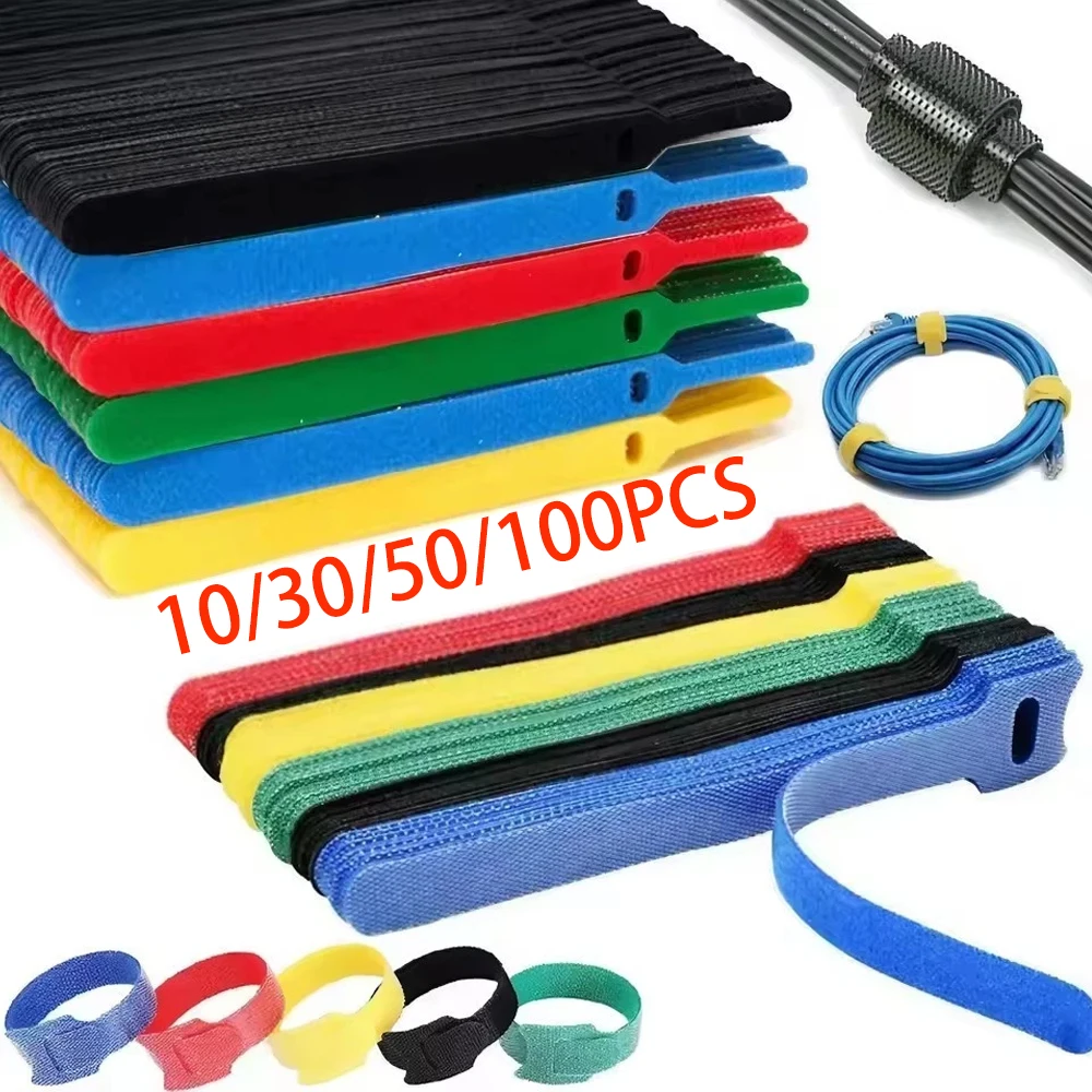 Reusable Ties Velcros Hook and Loop Fastener Tape Nylon Cable Ties Straps for Computer/TV/Electronic Devices