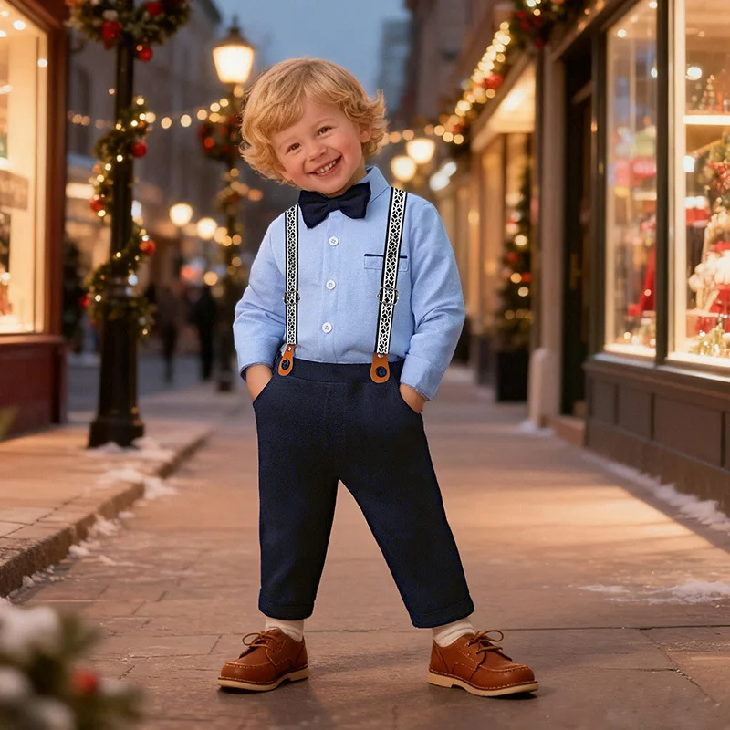 

Baby Boys 2PCS Gentleman Suit Suspender Outfit Birthday Wedding Party Formal Dress Pageboy Performance Photograph Clothes Set