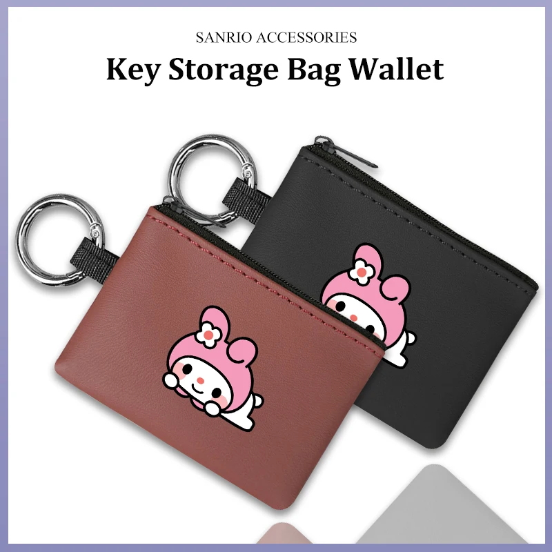 سانريو Mymelody حافظة مفاتيح السيارة محفظة جلدية المفاتيح سستة حقيبة التخزين اكسسوارات السيارات الداخلية نمط الرسوم المتحركة Kawaii