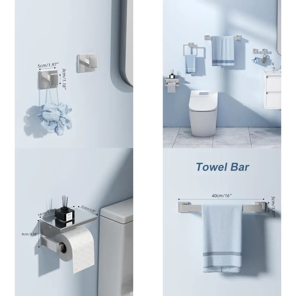

10-Piece Brushed Nickel Bathroom Hardware Set: Stainless Steel Towel Bars, Toilet Paper Holders, Rings, and Robe Hooks